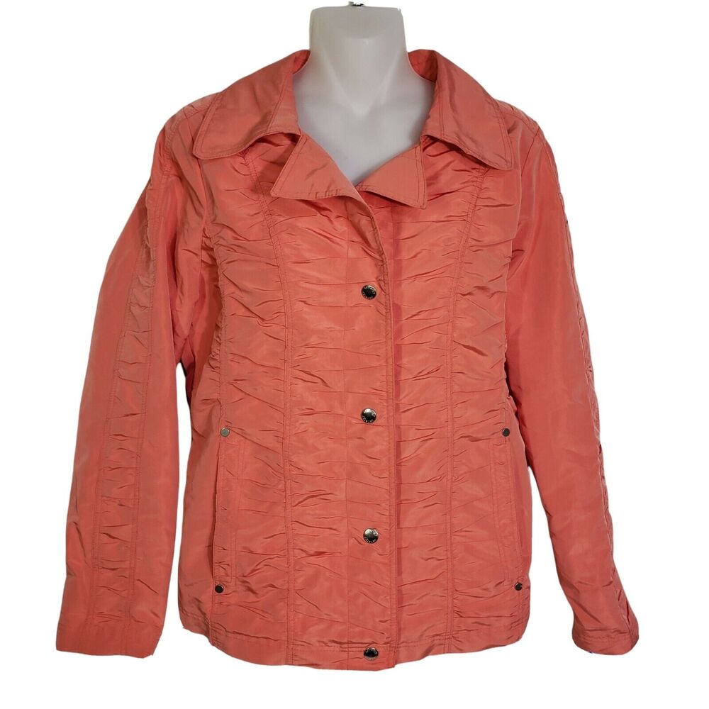 Zenergy by Chico’s Womens Jacket Size 0 Small 4 Coral Snap Front Ruched Pockets